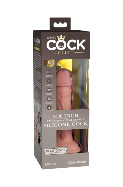 King Cock Elite 6 Inch Vibrating Silicone Dual  Silicone Dual Density Cock - Light