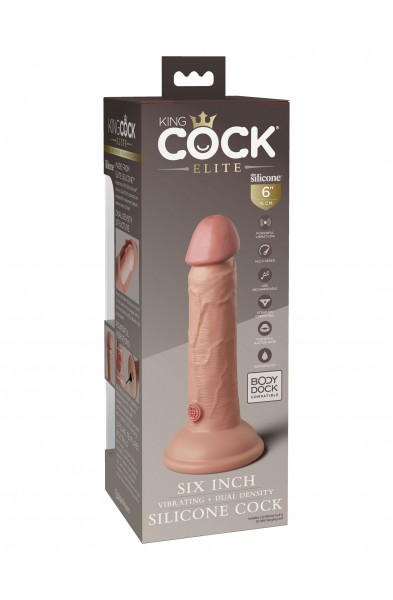 King Cock Elite 6 Inch Vibrating Silicone Dual  Silicone Dual Density Cock - Light