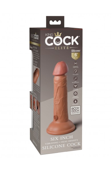 King Cock Elite 6 Inch Vibrating Silicone Dual  Silicone Dual Density Cock - Tan