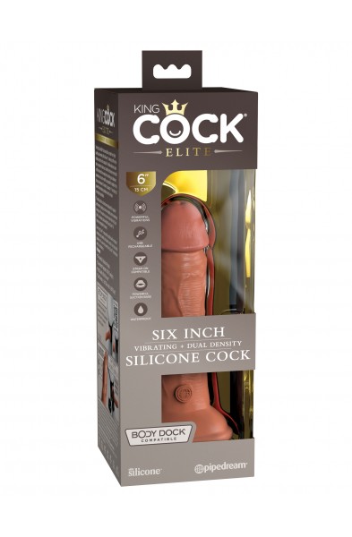 King Cock Elite 6 Inch Vibrating Silicone Dual  Silicone Dual Density Cock - Tan