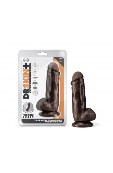 Dr. Skin Plus - 7 Inch Girthy Posable Dildo With  Balls - Chocolate