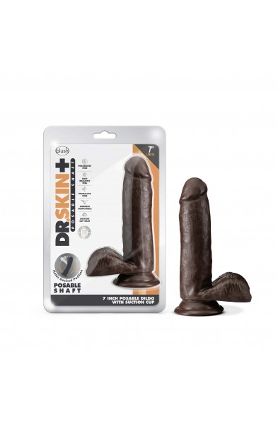 Dr. Skin Plus - 7 Inch Posable Dildo With Balls -  Chocolate