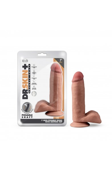 Dr. Skin Plus - 7 Inch Posable Dildo With Balls -  Mocha