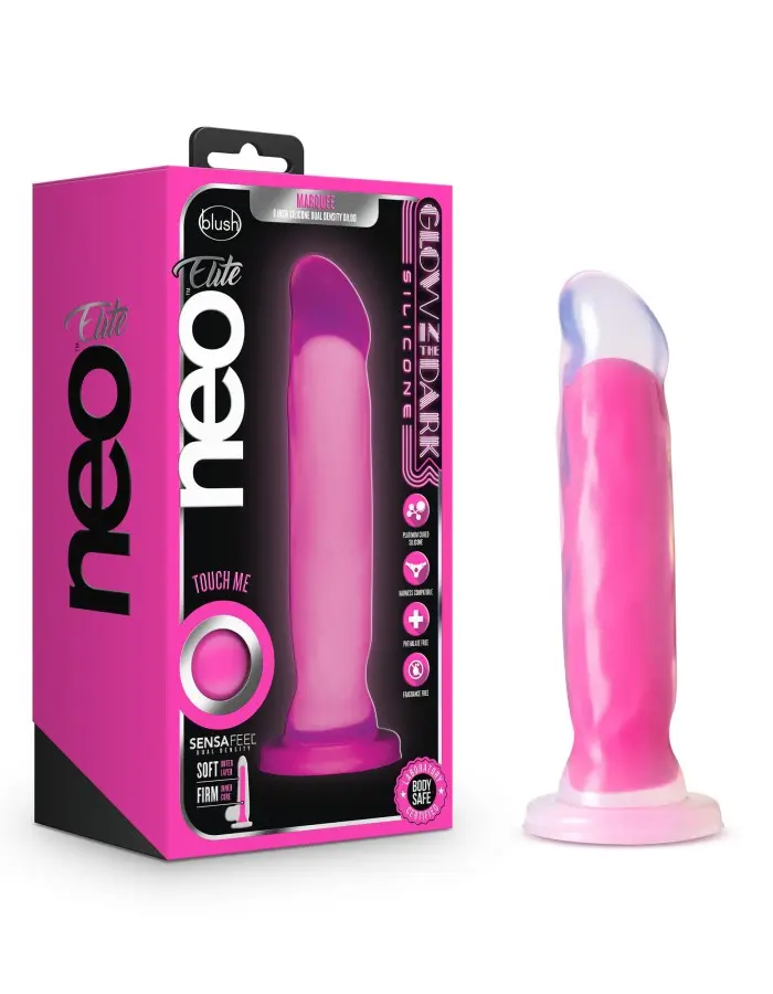 Neo Elite Glow in the Dark - Marquee - 8 Inch  Silicone Dual Density Dildo  - Neon Pink