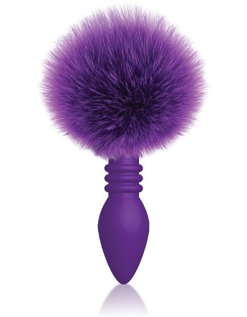 The 9's Cottontails Silicone Bunny Tail Butt Plug - Ribbed Purple