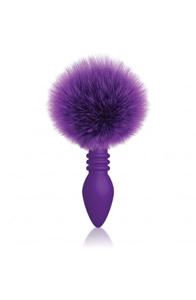 The 9's Cottontails Silicone Bunny Tail Butt Plug  - Ribbed Purple