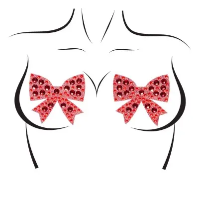 Rhinestone Bow Nipple Jewels -  One Size - Red
