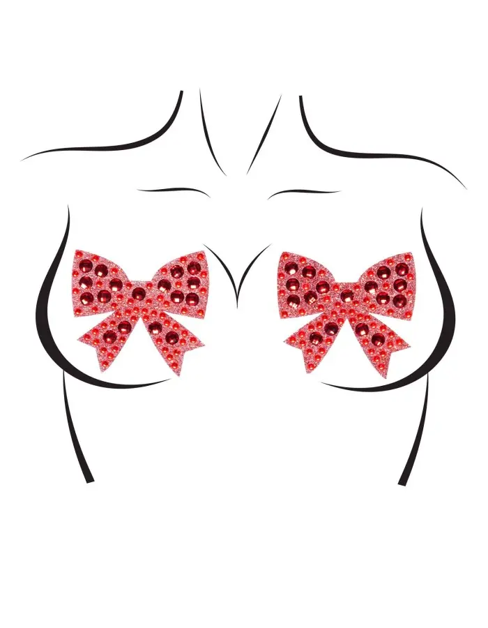 Rhinestone Bow Nipple Jewels -  One Size - Red