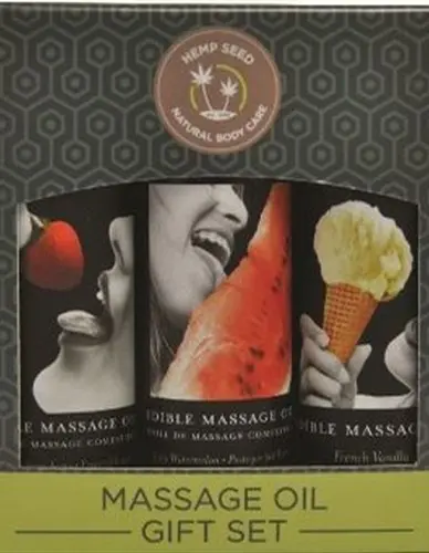 Edible Massage Oil Gift Set Box - 2 Fl. Oz. Bottles - Strawberry, Watermelon, Vanilla