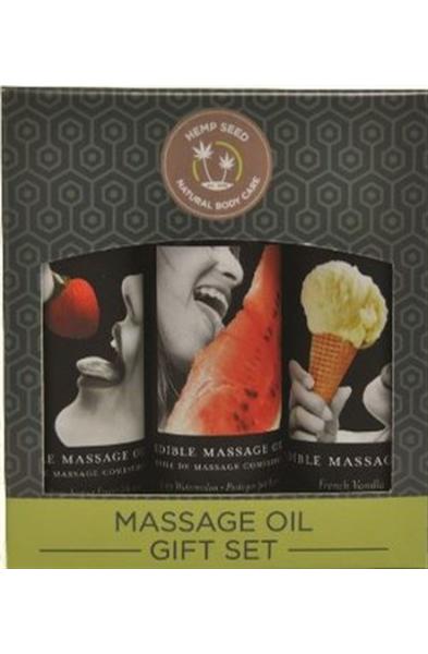 Edible Massage Oil Gift Set Box - 2 Fl. Oz. Bottles - Strawberry, Watermelon, Vanilla