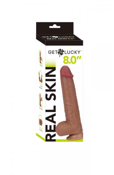 Get Lucky 8 Inch Real Skin Dildo - Light Brown