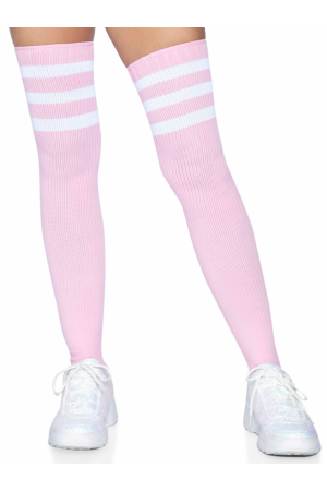 3 Stripes Athletic Ribbed Thigh Highs - One Size - Light Pink