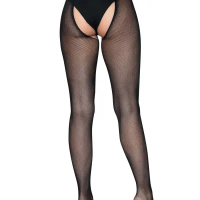 Micro Net Strappy Crotchless Tights - One Size -  Black