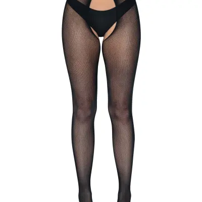 Micro Net Strappy Crotchless Tights - One Size -  Black