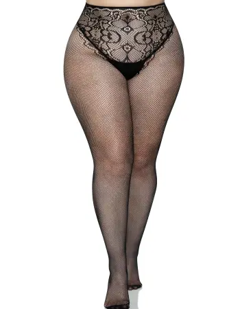 French Cut Backseam Fishnet Tights - Black - 1x/2x