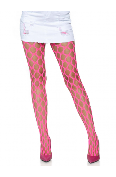 Jumbo Pothole Net Tights - Neon Pink- One Size