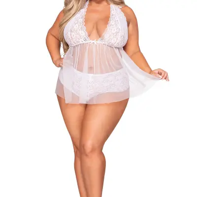 Babydoll & Panty - Queen - White