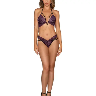 Bralette and Thong - One Size - Plum