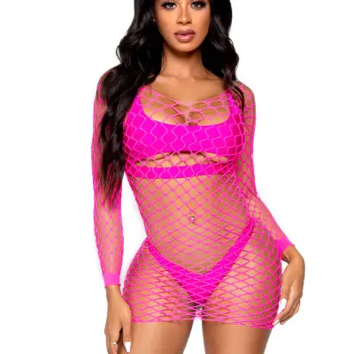 Supreme Fence Net Mini Dress - One Size - Neon Pink