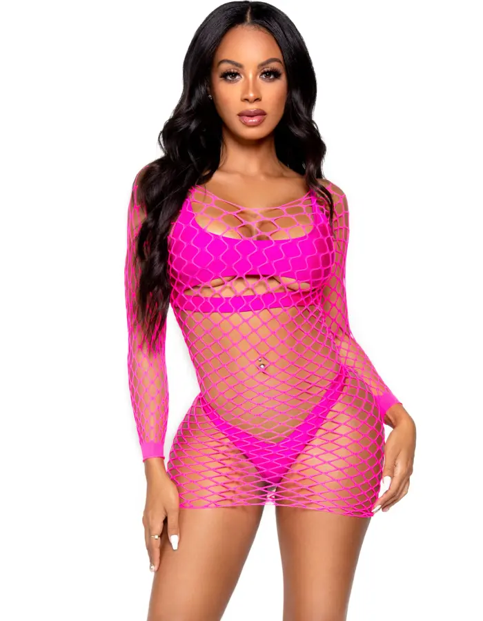 Supreme Fence Net Mini Dress - One Size - Neon Pink