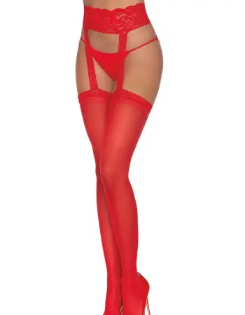 Pantyhose With Garters - One Size - Red