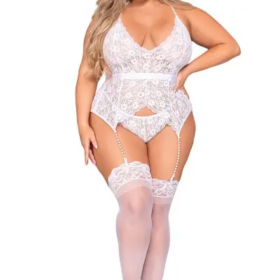 Bustier and G-String - Queen Size - White