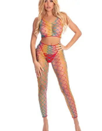 Roy G. Biv 2 Pc Bodystocking - One Size - Rainbow