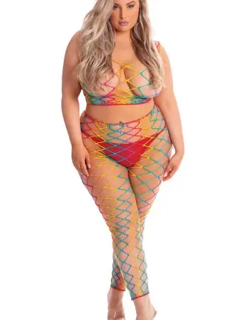 Pink Lipstick - Roy G. Biv 2 Pc Bodystocking - 1x-3x - Rainbow