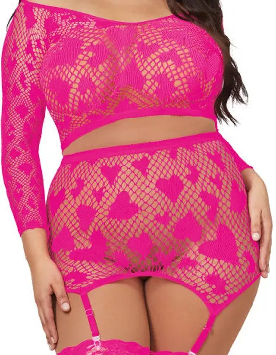 Crop Top and Garter Belt Hot Pink