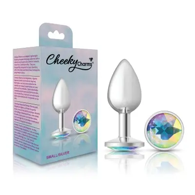 Clear Iridescent Round Gem Silver Metal Plug - Sm