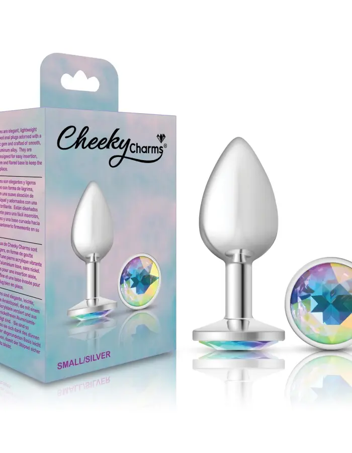 Clear Iridescent Round Gem Silver Metal Plug - Sm