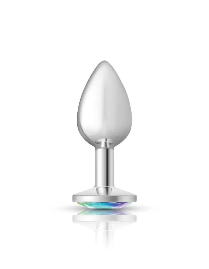 Clear Iridescent Round Gem Silver Metal Plug - Sm