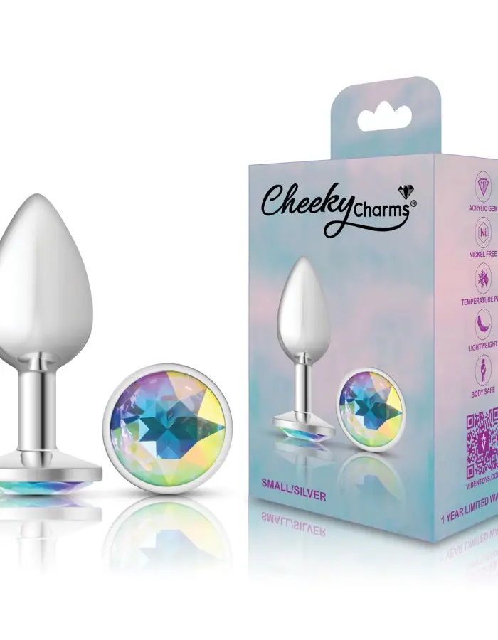 Clear Iridescent Round Gem Silver Metal Plug - Sm