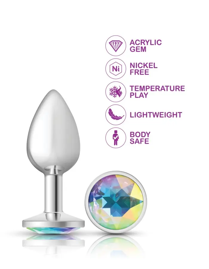 Clear Iridescent Round Gem Silver Metal Plug - Sm