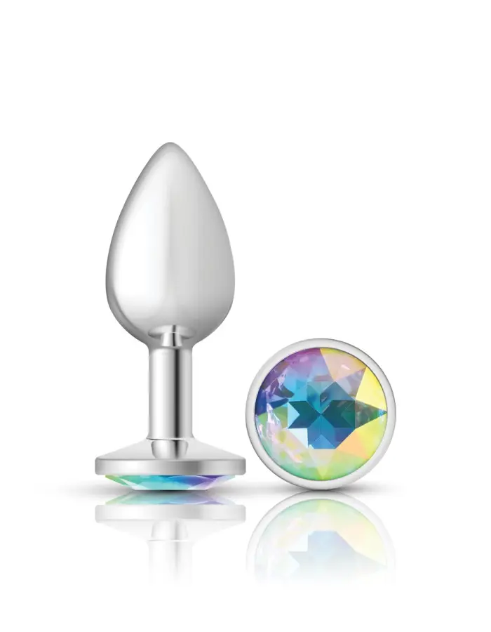 Clear Iridescent Round Gem Silver Metal Plug - Sm
