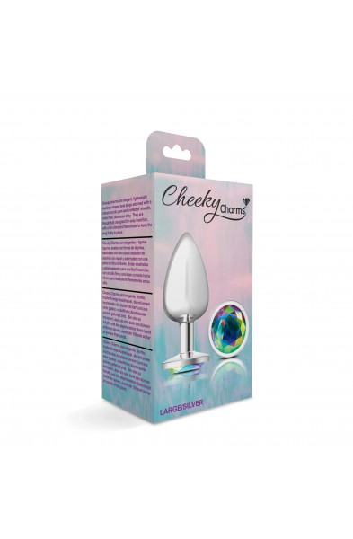 Cheeky Charms-Silver Metal Butt Plug- Round-Clear-Large