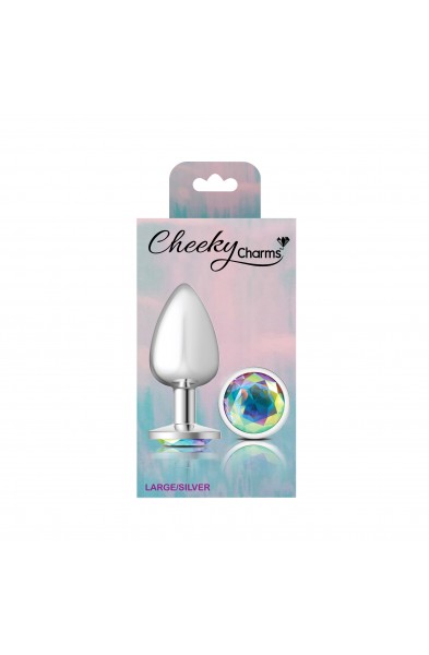 Cheeky Charms-Silver Metal Butt Plug- Round-Clear-Large