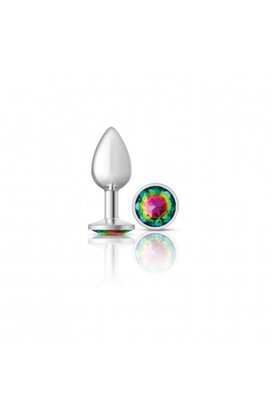 Cheeky Charms-Silver Metal Butt Plug- Round-Rainbow-Small