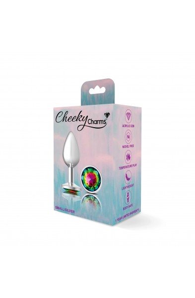 Cheeky Charms-Silver Metal Butt Plug- Round-Rainbow-Small