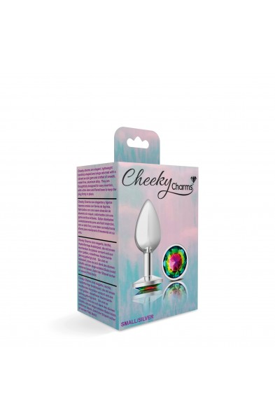 Cheeky Charms-Silver Metal Butt Plug- Round-Rainbow-Small