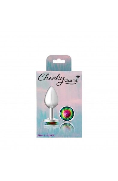 Cheeky Charms-Silver Metal Butt Plug- Round-Rainbow-Small