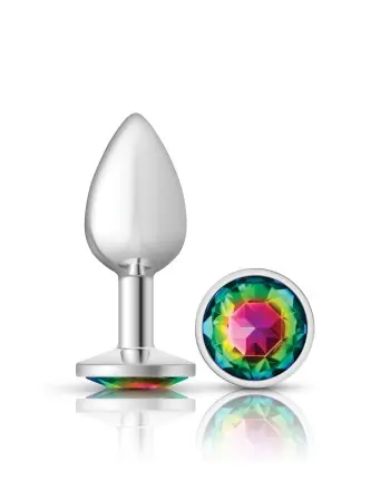 Rainbow Round Gem Silver Metal Plug - Sm