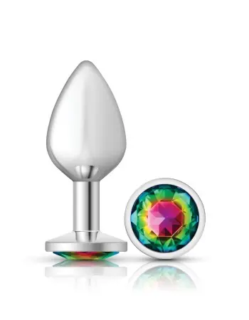 Rainbow Round Gem Silver Metal Plug - Md