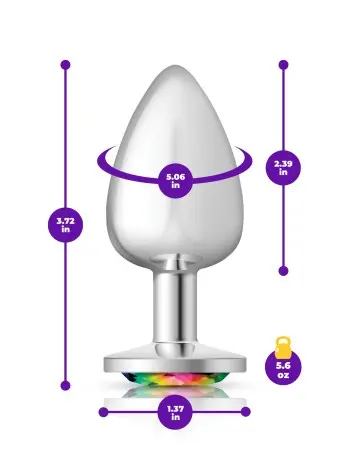 Rainbow Round Gem Silver Metal Plug - Lg