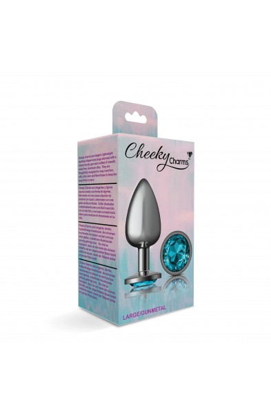 Cheeky Charms-Gunmetal Metal Butt Plug- Round-Teal-Large