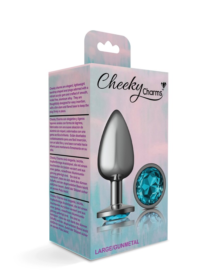 Teal Round Gem Gunmetal Metal Plug - Lg