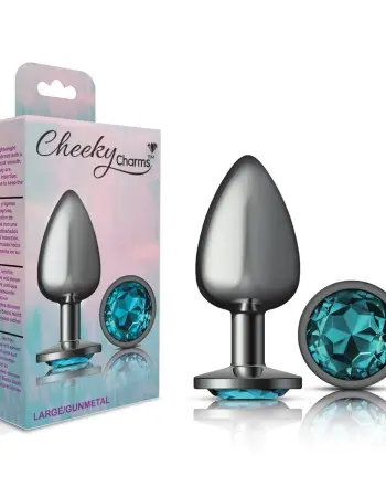 Teal Round Gem Gunmetal Metal Plug - Lg
