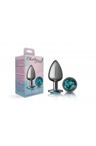 Cheeky Charms-Gunmetal Metal Butt Plug- Round-Teal-Large