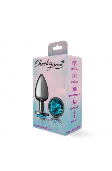 Cheeky Charms-Gunmetal Metal Butt Plug- Round-Teal-Large