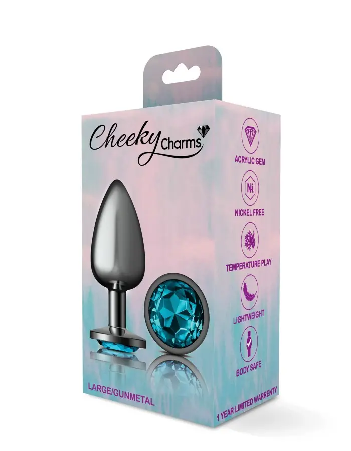 Teal Round Gem Gunmetal Metal Plug - Lg